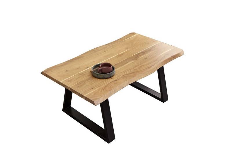 Loreno® Couchtisch Matteo, Akazienholz, natürliche Baumkante, Metallgestell Trapez-Form von Loreno®