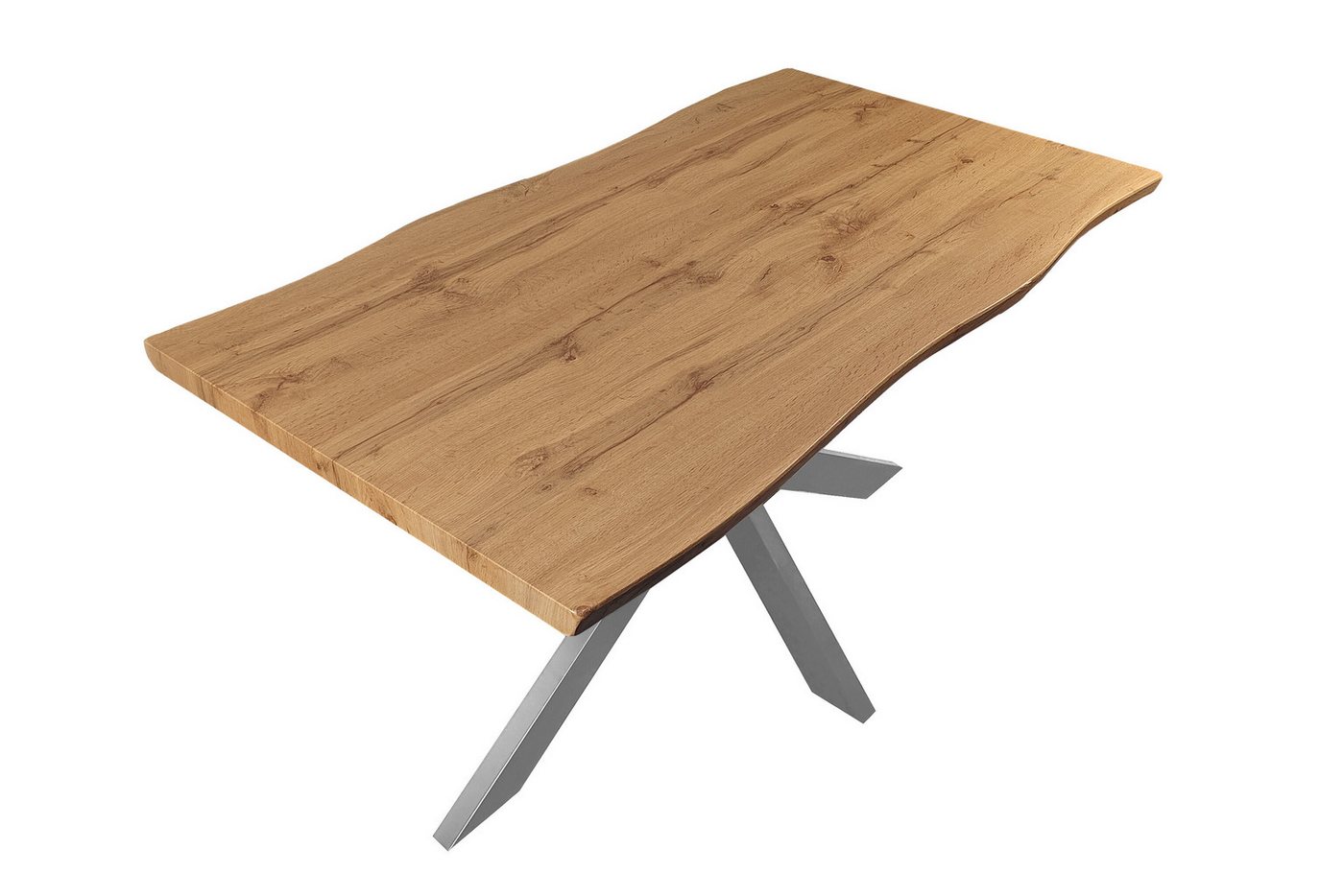 Loreno® Esstisch Josy, Eichenholz, Baumkante, MDF-Platte, Metallgestell von Loreno®