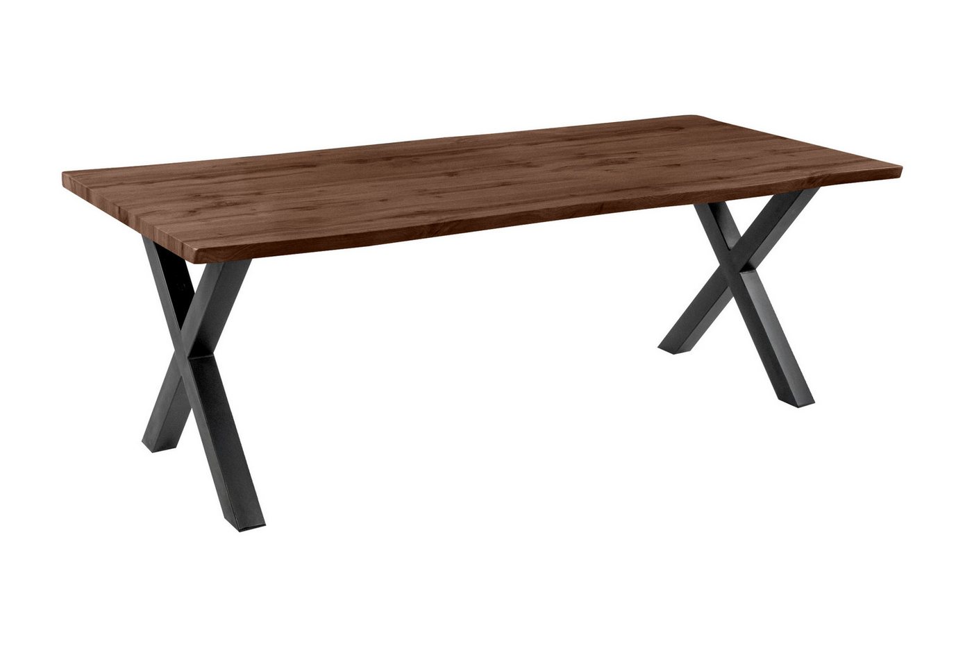 Loreno® Esstisch Josy, Nussbaumholz, Baumkante, MDF-Platte, Metallgestell von Loreno®