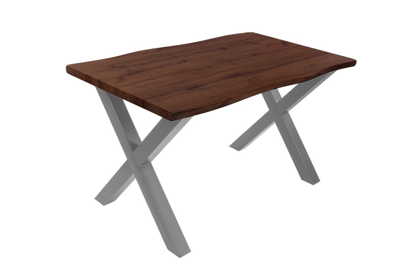 Loreno® Esstisch Josy, Nussbaumholz, Baumkante, MDF-Platte, Metallgestell von Loreno®