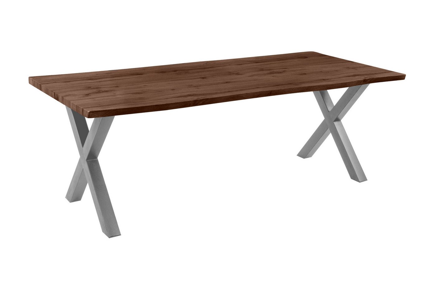 Loreno® Esstisch Josy, Nussbaumholz, Baumkante, MDF-Platte, Metallgestell von Loreno®
