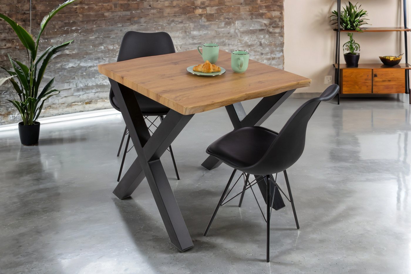 Loreno® Esstisch Josy, Wildeiche Holz-Optik, Baumkante, Metallgestell X-Form von Loreno®