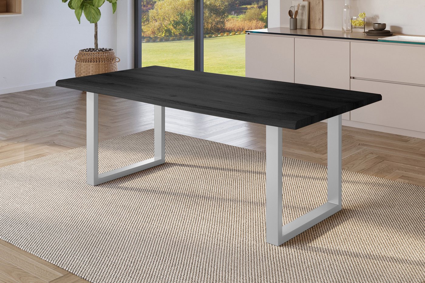 Loreno® Esstisch Julius, Holz-Optik Grau, Baumkante, Metallgestell U-Form von Loreno®