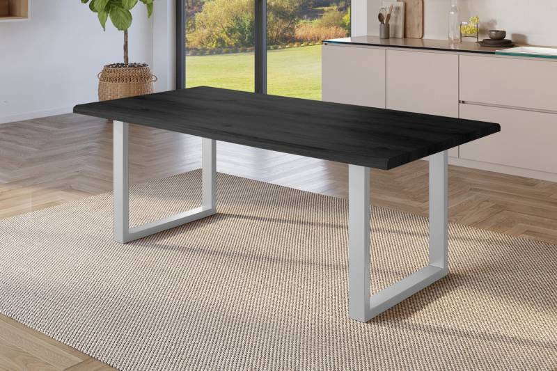 Loreno® Esstisch Julius, Holz-Optik Grau, Baumkante, Metallgestell U-Form von Loreno®