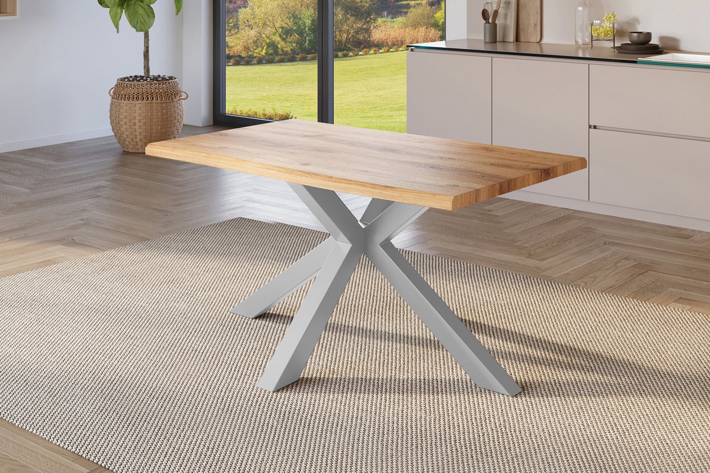 Loreno® Esstisch Julius, Holz-Optik wildeiche, Baumkante, Metallgestell Spider-Form von Loreno®