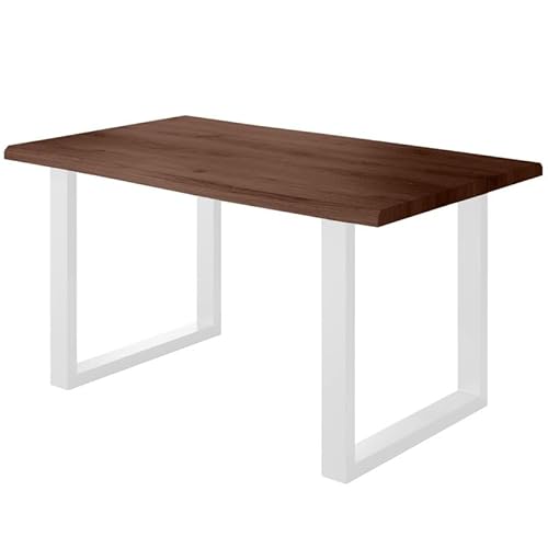 Loreno Esstisch - 120 cm x 80 cm – 4 cm MDF Tischplatte, Nussbaum-Optik – U-Gestell – Weiß - Perfekt für Esszimmer und Küche von Loreno