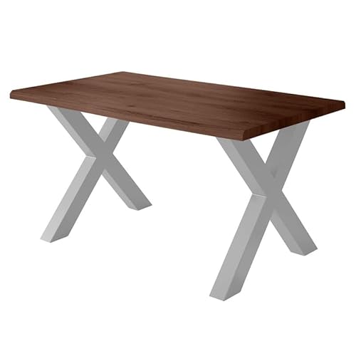 Loreno Esstisch - 120 cm x 80 cm – 4 cm MDF Tischplatte, Nussbaum-Optik – X-Gestell – Silber - Perfekt für Esszimmer und Küche von Loreno