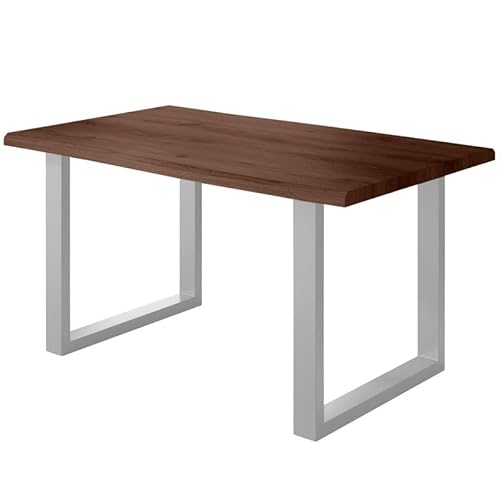 Loreno Esstisch - 140 cm x 80 cm – 4 cm MDF Tischplatte, Nussbaum-Optik – U-Gestell – Silber - Perfekt für Esszimmer und Küche von Loreno