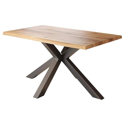 Loreno Esstisch - 140 cm x 80 cm – 4 cm MDF Tischplatte, Wildeiche-Optik – Spider Gestell – Schwarz - Perfekt für Esszimmer und Küche von Loreno