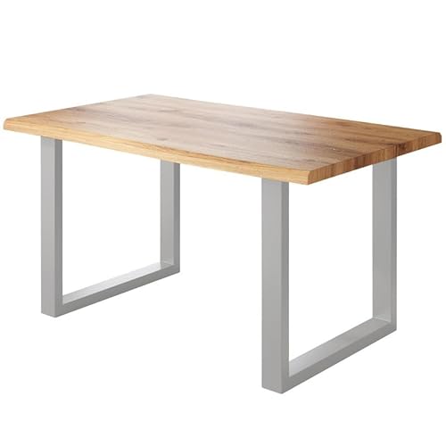 Loreno Esstisch - 140 cm x 80 cm – 4 cm MDF Tischplatte, Wildeiche-Optik – U-Gestell – Silber - Perfekt für Esszimmer und Küche von Loreno