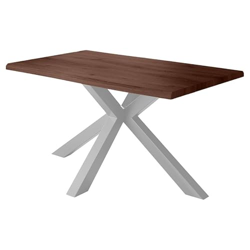 Loreno Esstisch - 160 cm x 85 cm – 4 cm MDF Tischplatte, Nussbaum-Optik – Spider Gestell – Silber - Perfekt für Esszimmer und Küche von Loreno