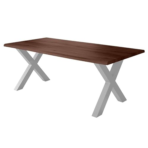 Loreno Esstisch - 180 cm x 90 cm – 4 cm MDF Tischplatte, Nussbaum-Optik – X-Gestell – Silber - Perfekt für Esszimmer und Küche von Loreno