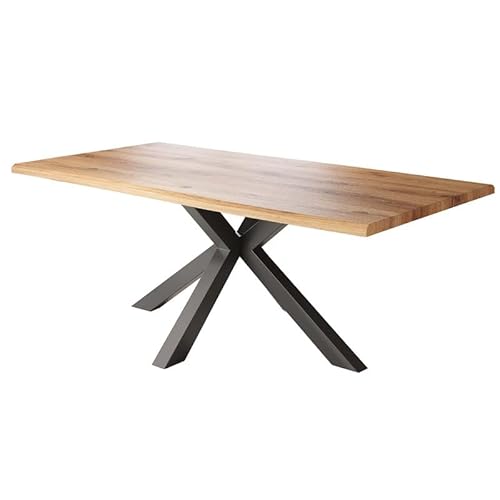 Loreno Esstisch - 180 cm x 90 cm – 4 cm MDF Tischplatte, Wildeiche-Optik – Spider Gestell – Schwarz - Perfekt für Esszimmer und Küche von Loreno