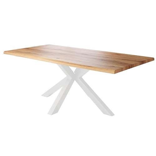 Loreno Esstisch - 180 cm x 90 cm – 4 cm MDF Tischplatte, Wildeiche-Optik – Spider Gestell – Weiß - Perfekt für Esszimmer und Küche von Loreno