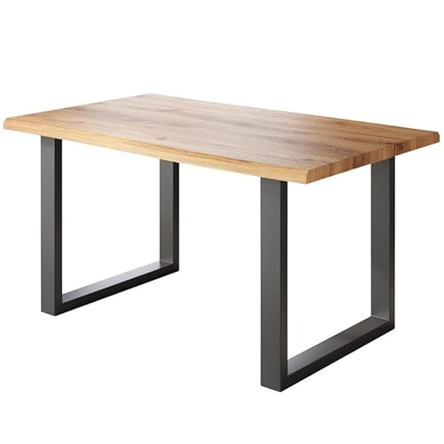 Loreno Esstisch - 180 cm x 90 cm – 4 cm MDF Tischplatte, Wildeiche-Optik – U-Gestell – Schwarz - Perfekt für Esszimmer und Küche von Loreno