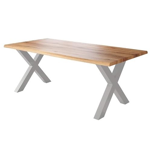 Loreno Esstisch - 180 cm x 90 cm – 4 cm MDF Tischplatte, Wildeiche-Optik – X-Gestell – Silber - Perfekt für Esszimmer und Küche von Loreno