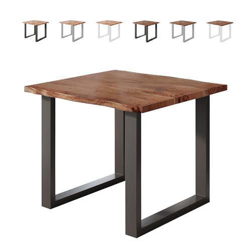 Loreno Esstisch Vento 80×80×77cm – Massiver Akazienholztisch mit 26 mm starker Tischplatte Nussbaumfarben - U-Gestell - Schwarz -Perfekt für Esszimmer und Küche von Loreno