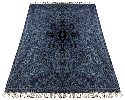 Lorenzo Cana Luxus Wolldecke jacquardgewebt aus feinster Wolle vom Merino - Lamm Paisley Blau Schwarz Goldgelb Wohndecke Gemustert Decke Wolle Sofadecke Kuscheldecke Plaid 140 cm x 200 cm 96262 von Lorenzo Cana