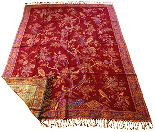 Lorenzo Cana - Jacquard gewebte Wolldecke, Baumwolldecke mit feinster Wolle vom Merino Lamm, Gemustert Wohndecke Decke Sofadecke Kuscheldecke, rot, floral, 140 cm x 200 cm - 96292 von Lorenzo Cana