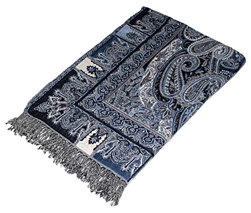 Lorenzo Cana Luxus Decke Jacquard gewebt aus Baumwolle mit feinster Wolle vom Merino Lamm gemusterte Wohndecke Blau Decke Wolle Sofadecke Plaid 140 cm x 200 cm - 9624477 von Lorenzo Cana