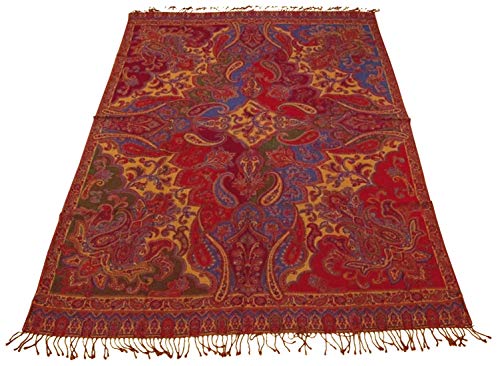 Lorenzo Cana Luxus Wolldecke Decke Jacquard gewebt aus feinster Wolle vom Merinolamm mit Baumwolle Paisley Rottöne Bunt Baumwolldecke Wohndecke Decke Wolle Plaid 140 cm x 200 cm 9625622 von Lorenzo Cana