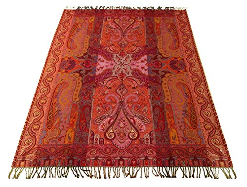 Lorenzo Cana Luxus Wolldecke Jacquardgewebt Baumwolle feinste Wolle vom Merinolamm Mehrfarbig rot Paisley Wohndecke Sofadecke Kuscheldecke Plaid 130 cm x 180 cm - 96251 von Lorenzo Cana