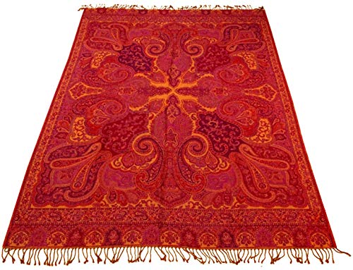 Lorenzo Cana Premium Wolldecke jacquardgewebt aus feinster Wolle vom Merinolamm Paisley Muster Rottöne Wohndecke Decke Wolle Sofadecke Kuscheldecke Plaid 140 cm x 200 cm - 9625822 von Lorenzo Cana