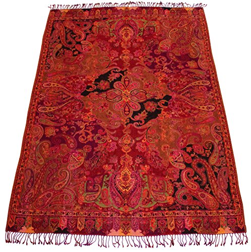 Lorenzo Cana Wolldecke aufwändig Jacquard gewebtes Paisley Muster flauschig weich Decke 100% Wolle Wohndecke Sofadecke Wohndecke Rot in exotischer Eleganz 96120 von Lorenzo Cana