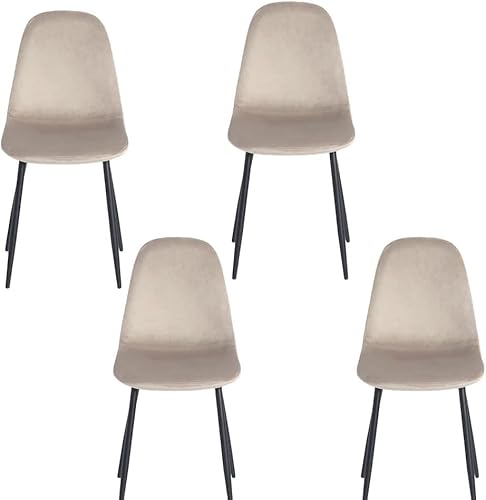 Lorenzo® Cordoba 4er Set Skandinavisch Design Gepolsterter aus Samt Küchenstuhl Essstühle, Bequeme Sitzstühle, Akzentstühle mit stabilen Metallbeinen, Wohnzimmerstuhl für Küche (Beige) von Lorenzo