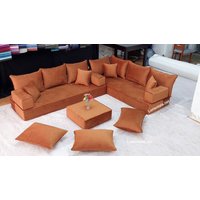 Amber Samt L-Förmiges Boden Sitzsofa Arabisch Ottoman Set von LorientalaHD