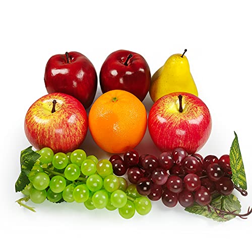 Künstliche Früchte-Pack,gefälschte Mischungsfrüchte für Wohnkultur,Simulations-Obst-Set,Party-Weihnachtsdekoration,Faux-Obst-Modell für Fotoshooting,künstliche Apfel-Birnen Trauben(6Arten,8Stück) von Lorigun