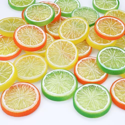 Lorigun 30 stücke Gefälschte Zitronenscheibe Garnieren Künstliche Frucht Faux Food Haus Dekoration (Rot Grün Gelb, Jede Farbe 10 Stücke) von Lorigun