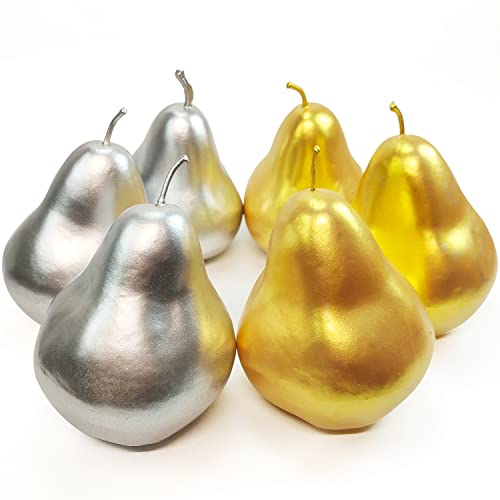 Lorigun 6 Stück künstliche goldene Silberne Birnen, deko Obst gefälschte Birnen künstliche goldene Früchte für Weihnachtsdekoration Home Party goldene Silberne Früchte Dekoration Festival Requisiten von Lorigun