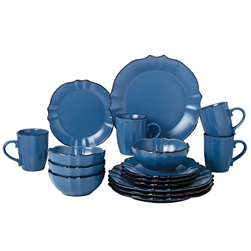 Lorren Home Trends 16-teiliges Geschirr mit gewelltem Rand, Yale-Blau von Lorren Home Trends