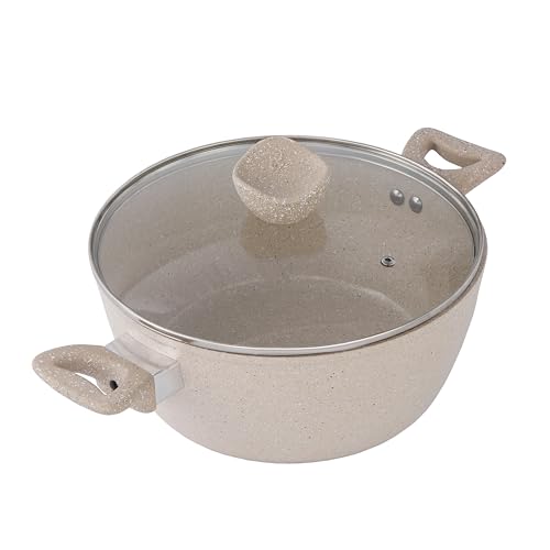 Lorren Home Trends Kasserolle mit Glasdeckel, Beige gesprenkelt, PFOA-frei, spülmaschinenfest, 5 l, kompatibel mit verschiedenen Oberflächen (4 QT) von Lorren Home Trends