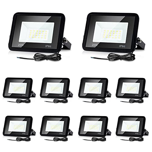 Lospitch 10X 20W LED Strahler Außen, Superhell 1700LM LED Fluter, IP66 Wasserdicht Flutlicht Außenstrahler, Aussen Scheiwerfer 6000K Kaltweiß, Flutlichtstrahler für Hof Garage Sportplatz Garten von Lospitch