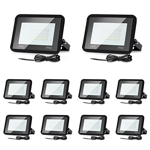 Lospitch 30W LED Strahler Außenleuchter, 10X LED Flutlicht Wasserdicht IP66, 2550LM 3000K Warmweiß Außen Sicherheit Licht Scheinwerfer, für Hof Lager Dach Spielplatz Garten Garage Deko von Lospitch