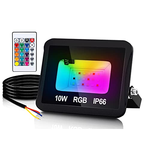 Lospitch 10W RGB Strahler mit Fernbedienung, Farbwechsel RGB LED Scheinwerfer, 16 Farben 4 Modi, IP66 Wasserdicht Außenstrahler für Garten Garage Baum Hochzeit Stimmungslichter [Energieklasse A++] von Lospitch