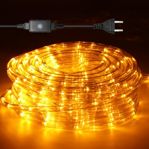 Lospitch 10m LED Lichtschlauch Innen und Außen, 240 LED Schlauch IP20 Lichterschlauch, Schwarz Controller mit Memory-Funktion für Deko, Party, Hochzeit, Garten, Gelb von Lospitch