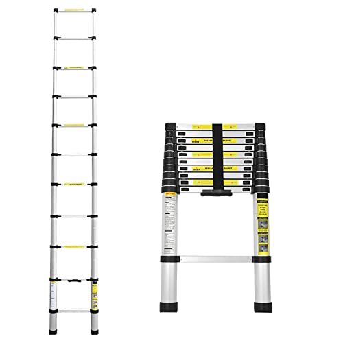 Lospitch 3.2m Aluminium Teleskopleiter klappbar Ausziehleiter Mehrzweckleiter mit federbelastetem Verriegelungsmechanismus, 150kg Belastbarkeit für Heim Werken, Dachbode, Garten von Lospitch