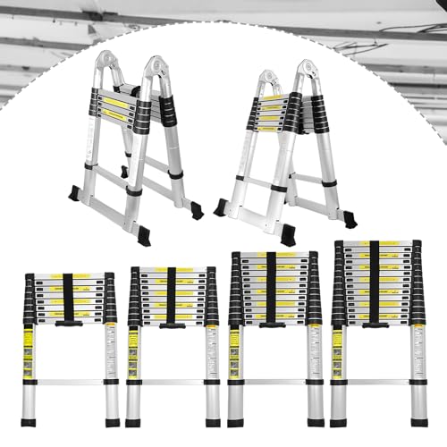 Lospitch 3.8M Hochwertiges Aluminium Teleskopleiter ,Flexibel Rutschfester Klappleiter Mehrzweckleiter Maximale Tragfähigkeit 150kg von Lospitch