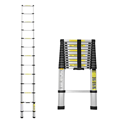 Lospitch 3.8m Aluminium Teleskopleiter klappbar Ausziehleiter Mehrzweckleiter mit federbelastetem Verriegelungsmechanismus, 150kg Belastbarkeit für Heim Werken, Dachbode, Garten von Lospitch