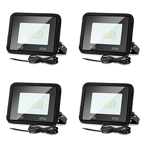Lospitch 4X 10W LED Strahler Außen, Superhell LED Fluter 6000K Kühles Weiß, LED Scheiwerfer IP66 Wasserdicht, 900LM LED Flutlicht Außenstrahler Außenleuchte für Werkstatt, Garag, Garten, Innenhöfe von Lospitch