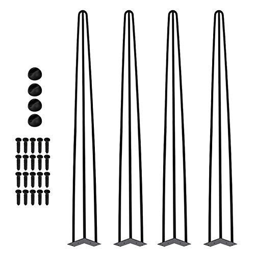 Lospitch 4X Tischbeine Haarnadel Hairpin Legs Hairpin Legs Haarnadelbeine Möbelfüße Tischkufen Haarnadelbeine schwarz 61cm 3 Stangen, für Schreibtisch, Esstisch von Lospitch