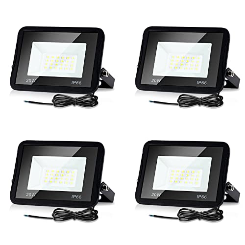 Lospitch 4er 20W LED Strahler Außen, Scheinwerfer Superhell LED Flutlichtstrahler 1700LM, 6000K Kaltweiß LED Fluter, IP66 Wasserdicht Flutlicht Außenstrahler für Garten, Garage, Sportplatz, Hof von Lospitch