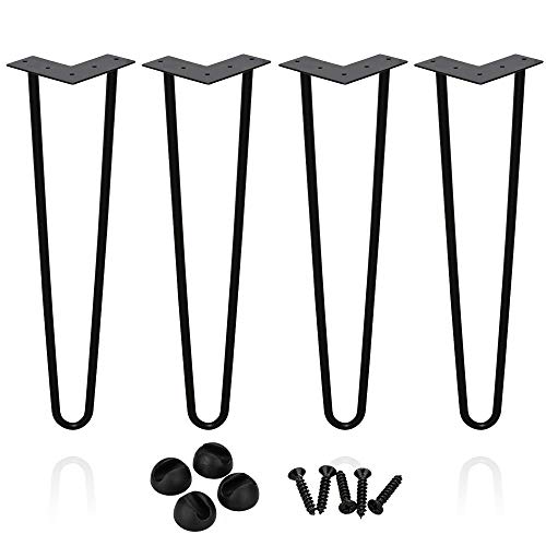 Lospitch 4er Set Hairpin Legs Haarnadel 35cm 2-Stange Tischbeine Tischkufen Metall schwarz Tischgestell Möbelbein Tischzubehör DIY 15cm-72cm, für Esstisch Couchtisch Schreibtisch von Lospitch