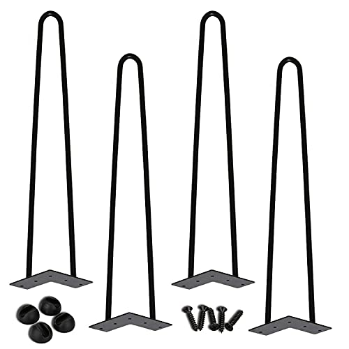 Lospitch 4er Set Hairpin Legs Tischbeine Tischkufen Austauschbare Tisch &Schrank DIY Metall Tischgestell, Mit Bodenschoner und Schrauben, 61cm 2-Stange Bein Schwarz von Lospitch