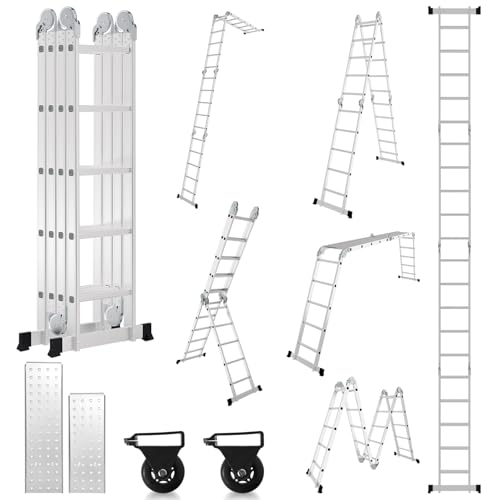 Lospitch 4x5 Mehrzweckleiter, 582cm 7 in 1 Multifunktionsleiter mit 2 plattform, Aluminium Vielzweckleiter mit 2 Transport Rollen bis 150 kg, Arbeitsleiter 20 Stufen, Silber Lospitch 4x5 Mehrzweckleiter, 582cm 7 in 1 Multifunktionsleiter mit 2 plattform, Aluminium Vielzweckleiter mit 2 Transport Rollen bis 150 kg, Arbeitsleiter 20 Stufen, Silber von Lospitch