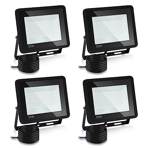 Lospitch 4x50W Strahler Außen, 4250LM Fluter 6000K Kaltweiß Superhell Außenstrahler, IP66 Wasserdicht Sicherheitslampe Scheinwerfer für Garten Innenhöfe (Kein Stecker) von Lospitch