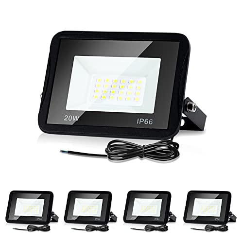 Lospitch 5er LED strahler außen, LED Strahler 20W 1700LM Superhell 3000K Warmweiß,LED Außenbeleuchtung Scheinwerfer IP66 Wsserdichter,für Garten Garage Sportplatz Hotel [Energieklasse A++] von Lospitch